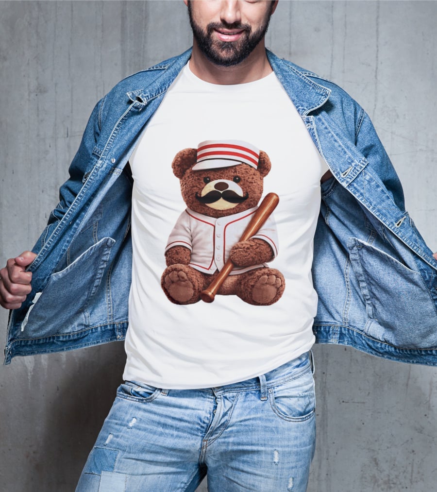 Teddy Bear Baseball Player With Bat And Jeyser Striped Uniform T-Shirt