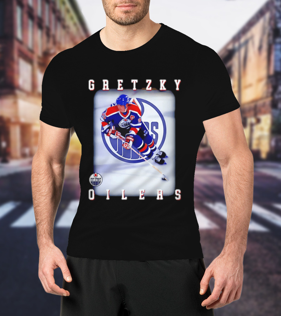 Wayne Gretzky Edmonton Oilers Iconic NHL Legend Action Shot T-Shirt