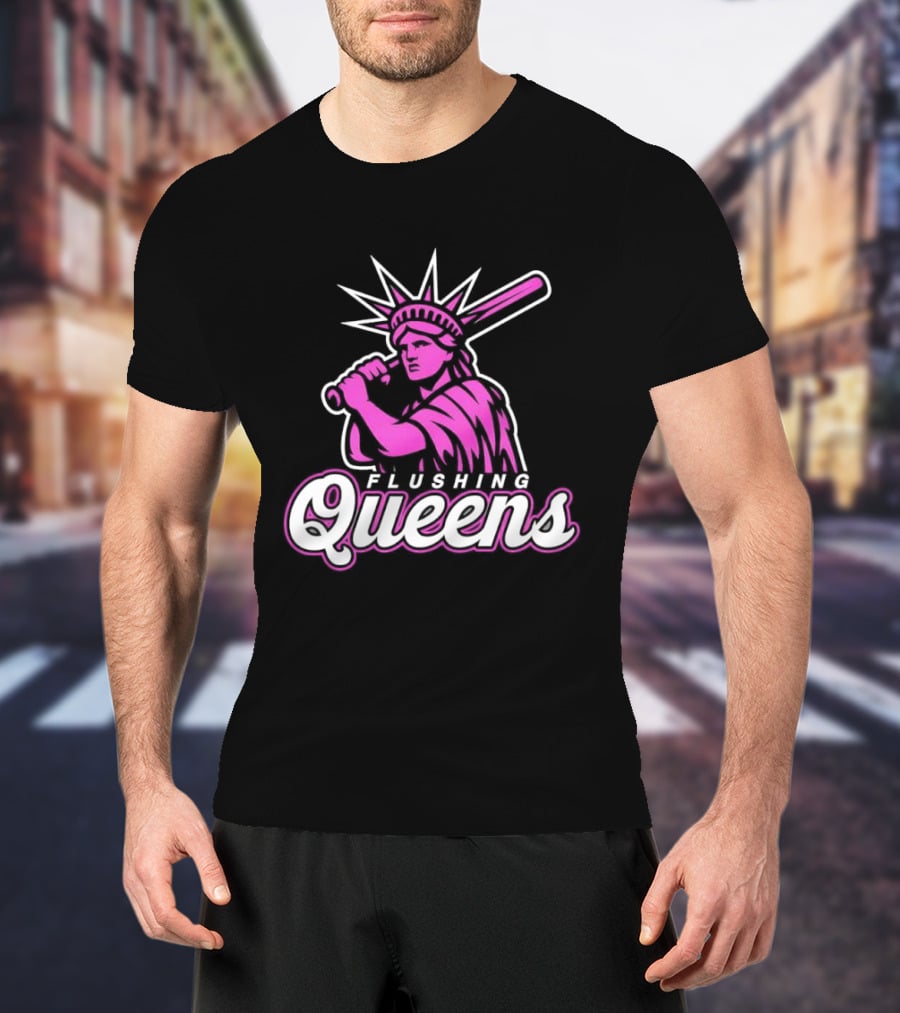 Flushing Queens Statue Of Liberty Baseball Bat Icon Mets T-Shirt