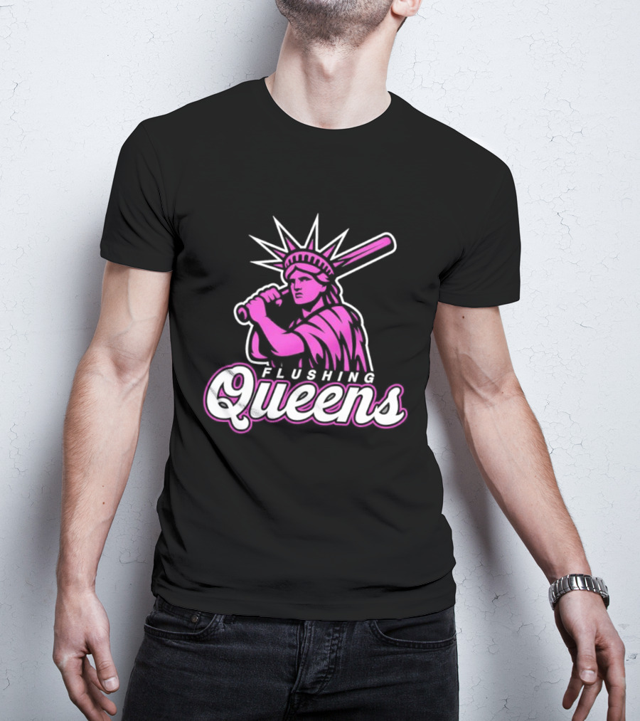Flushing Queens Statue Of Liberty Baseball Bat Icon Mets T-Shirt
