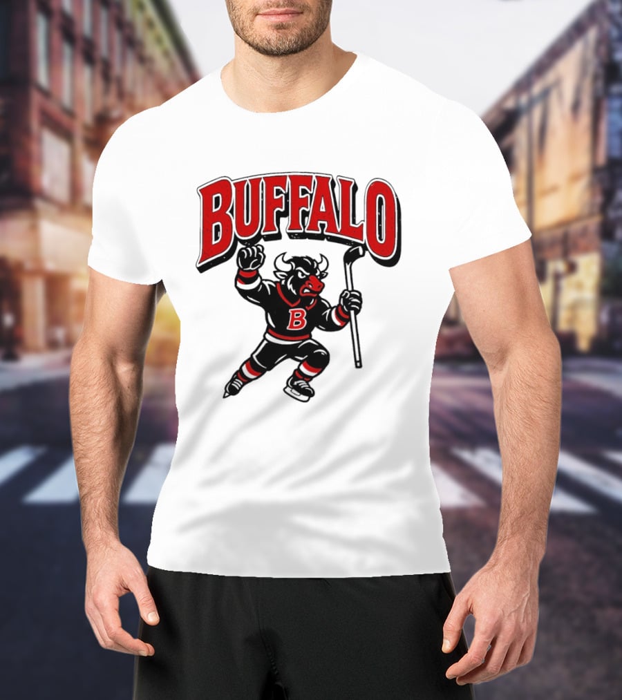 Buffalo Sabres Hockey Bull Holding Stick Retro Sports Team T-Shirt