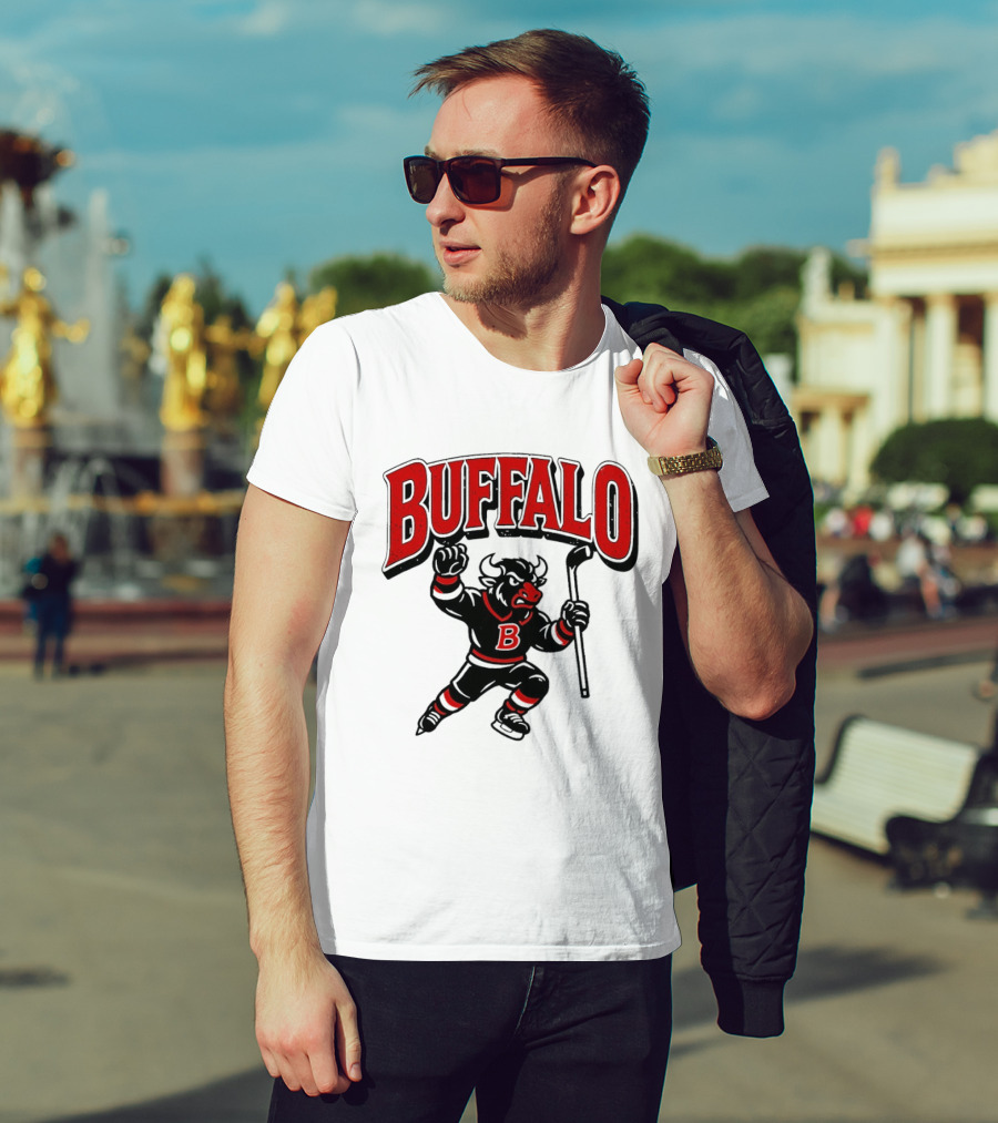 Buffalo Sabres Hockey Bull Holding Stick Retro Sports Team T-Shirt