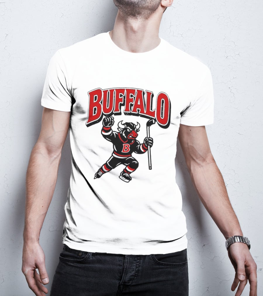 Buffalo Sabres Hockey Bull Holding Stick Retro Sports Team T-Shirt