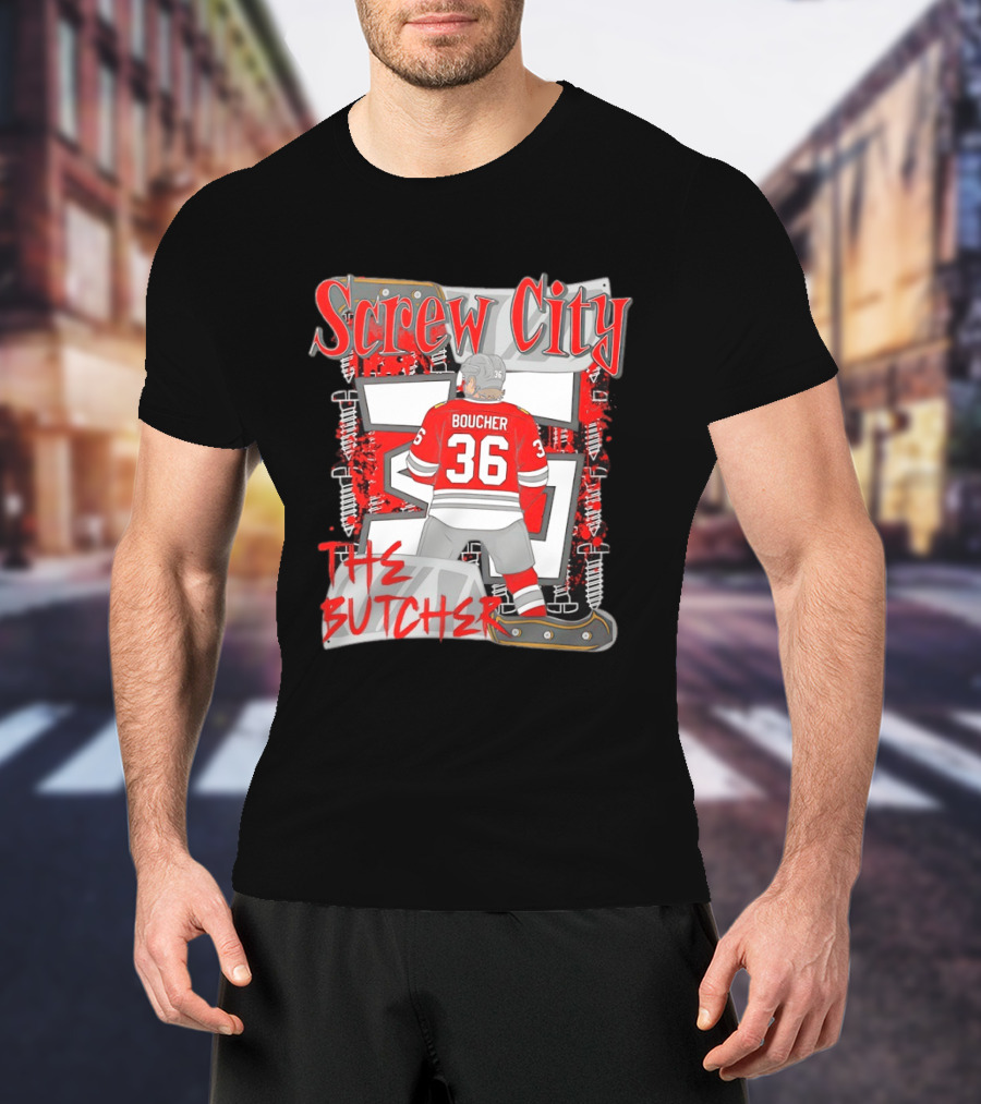 Screw City Boucher 36 The Butcher Rockford IceHogs Hockey T-Shirt