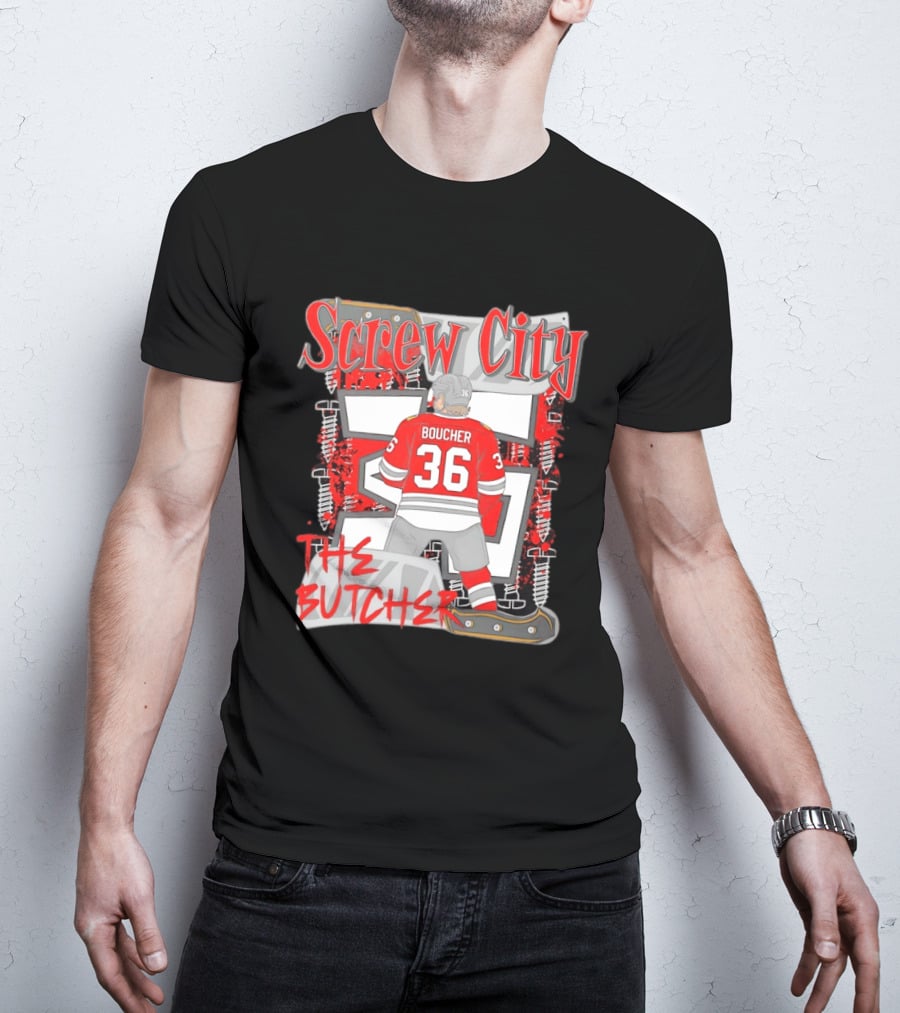 Screw City Boucher 36 The Butcher Rockford IceHogs Hockey T-Shirt