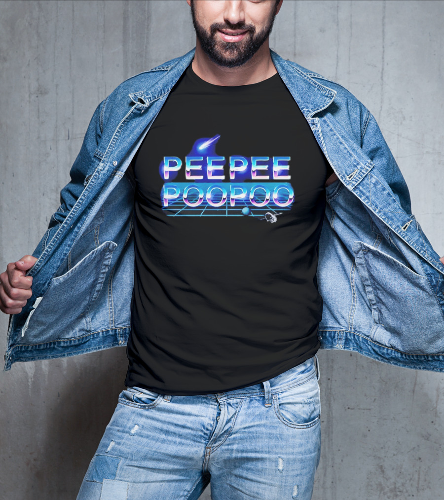 Peepee Poopoo Retro Space Neon Grid Bird Rocket T-Shirt
