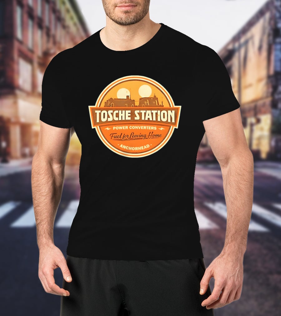 Tosche Station Power Converters Fuel For Leaving Home Anchorhead Twin Suns Desert Scene T-Shirt