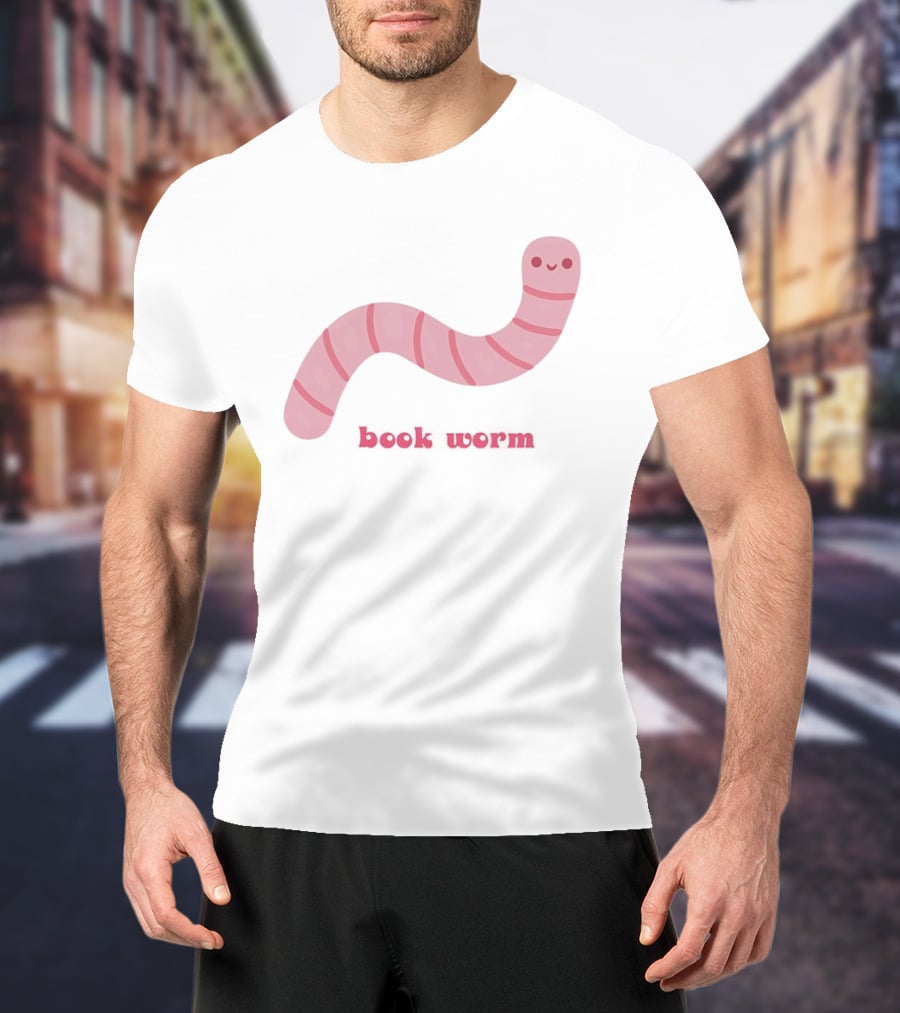 Pink Smiling Book Worm Cute T-Shirt