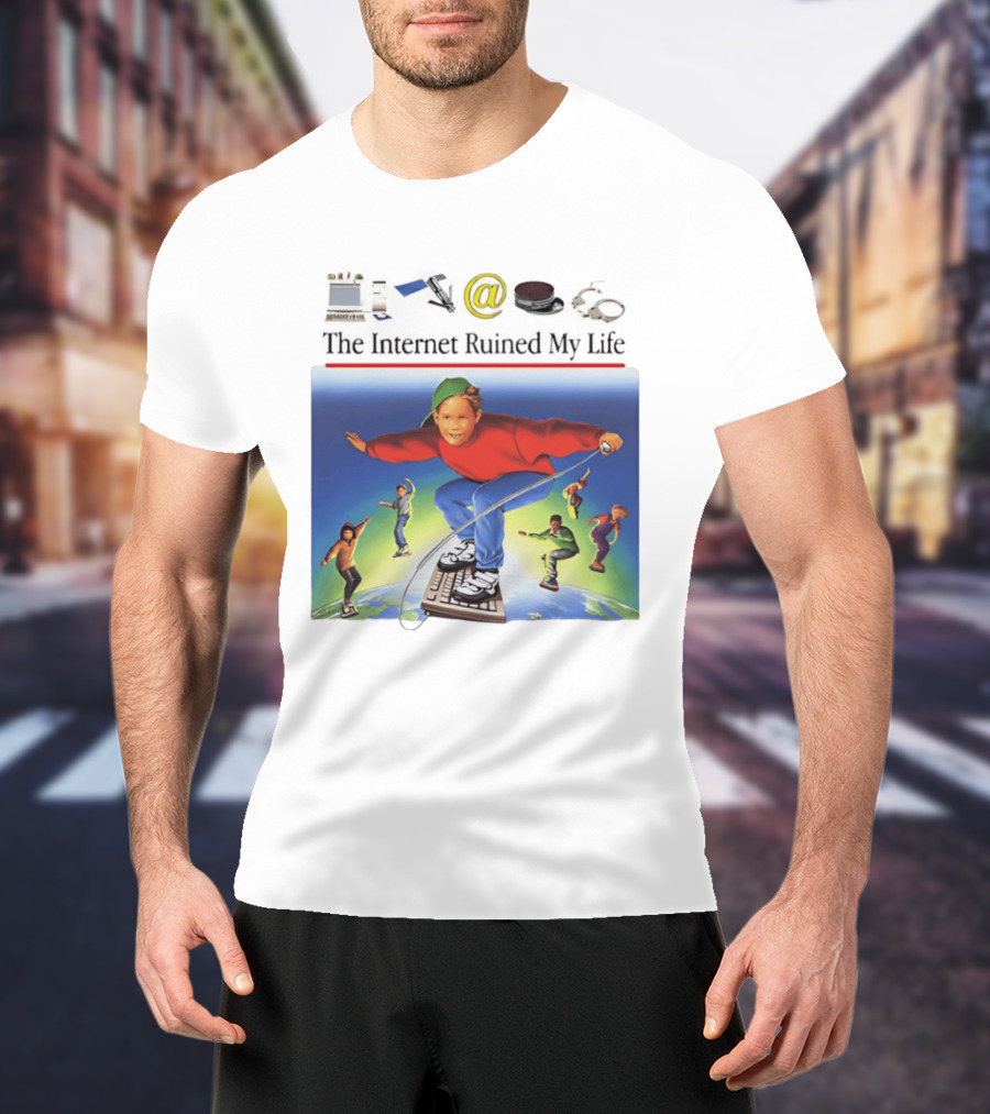 The Internet Ruined My Life 90s Kids On Keyboard Skateboard Adventure T-Shirt