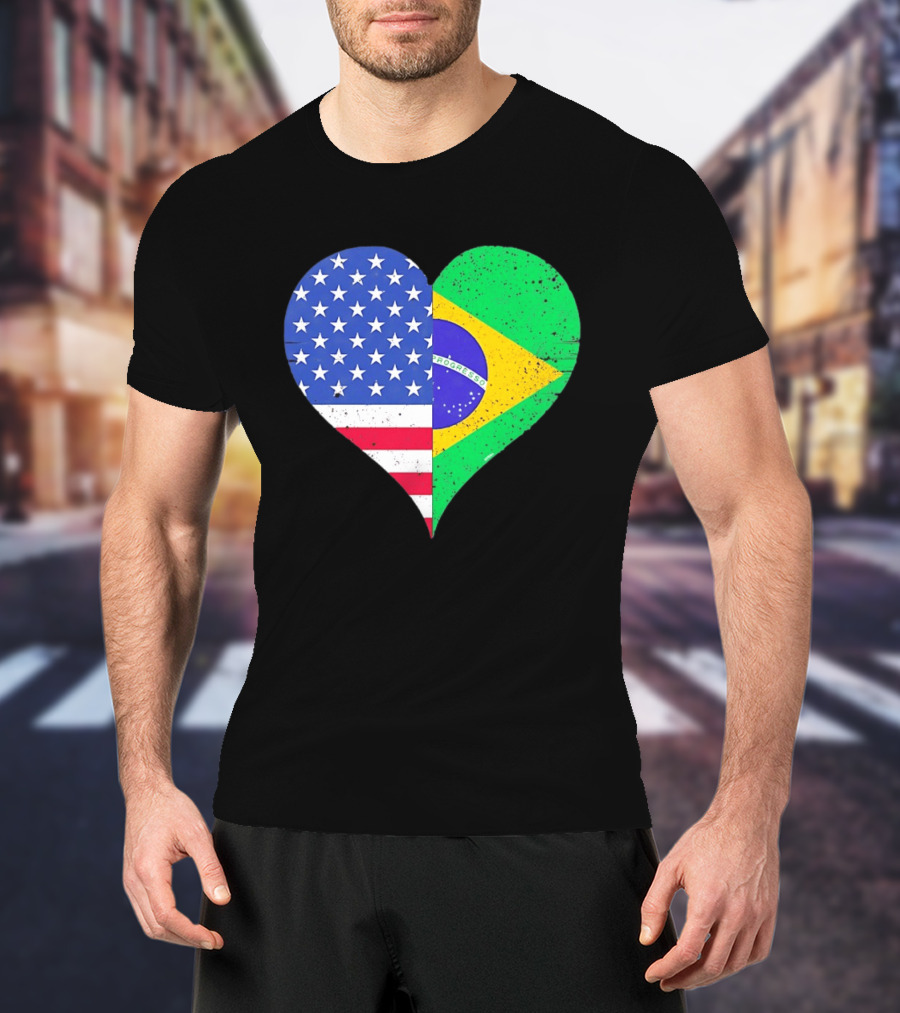 Brazilian And American Heart Flags Unity T-Shirt