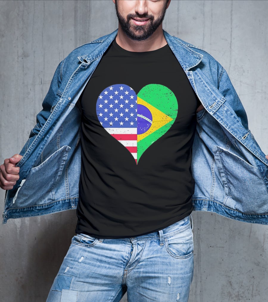 Brazilian And American Heart Flags Unity T-Shirt