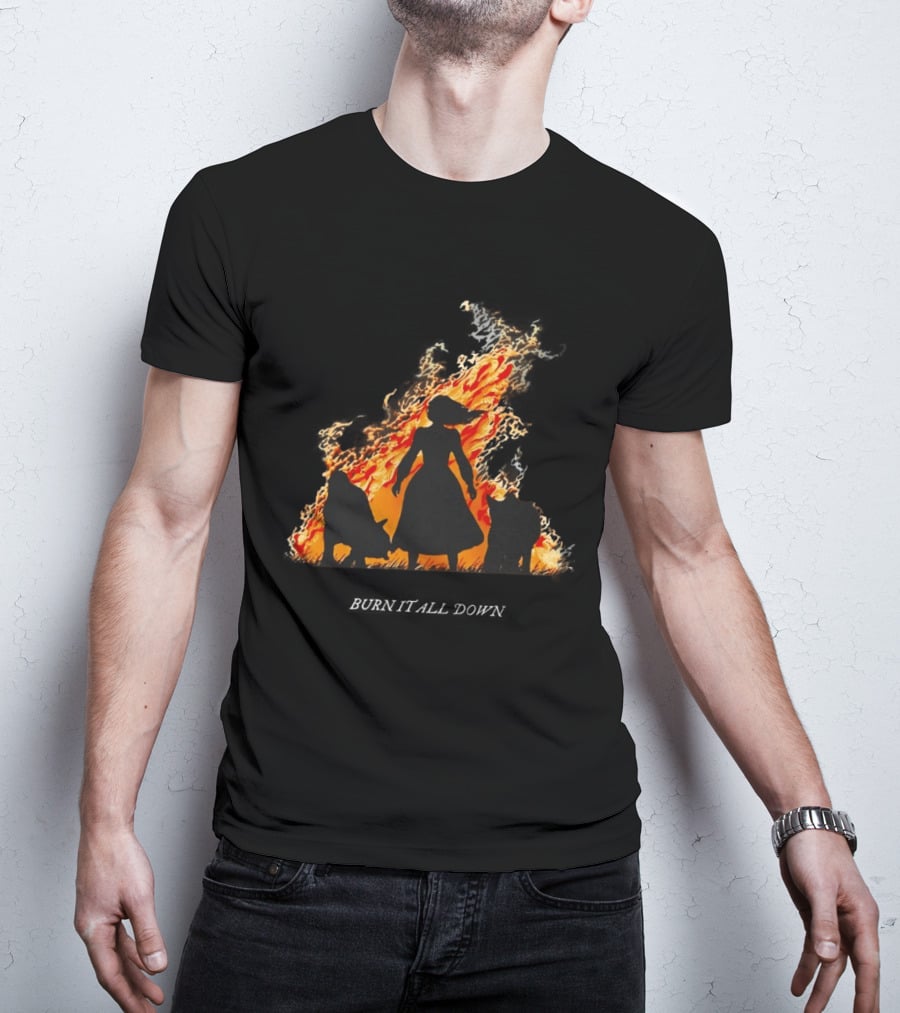 Burn It All Down Matriarchy Flames Woman Wolves T-Shirt