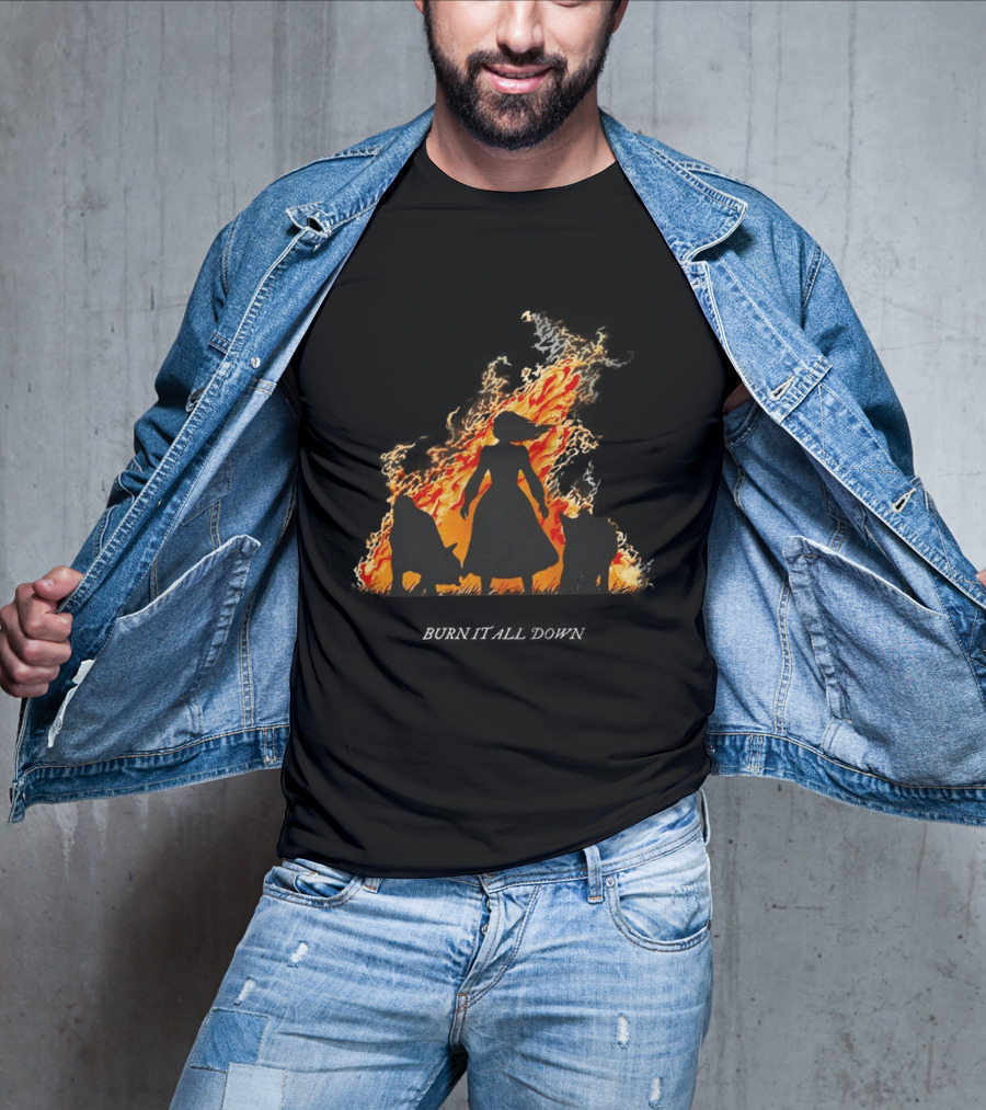 Burn It All Down Matriarchy Flames Woman Wolves T-Shirt