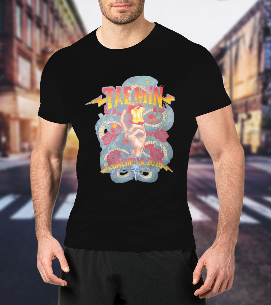 TAEMIN Snake Coachella 2026 Red Rose Lightning Skull T-Shirt