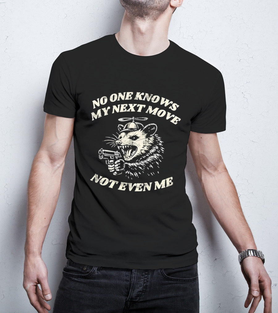 No One Knows My Next Move Not Even Me Rat With Gun Helicopter Hat T-Shirt