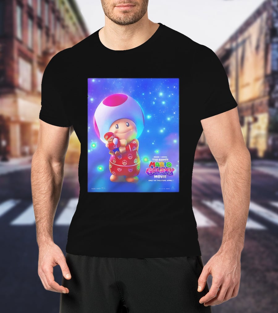 The Super Mario Galaxy Movie Toad Hugging Mario Pajamas Only In Theaters April 1 T-Shirt