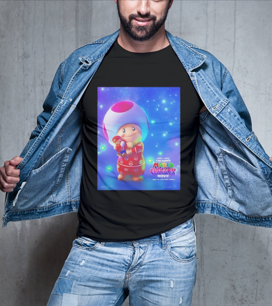 The Super Mario Galaxy Movie Toad Hugging Mario Pajamas Only In Theaters April 1 T-Shirt