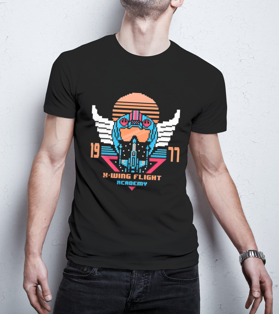 X Wing Flight Academy 1977 Rebel Pilot Pixel Art Starfighter Helmet T-Shirt