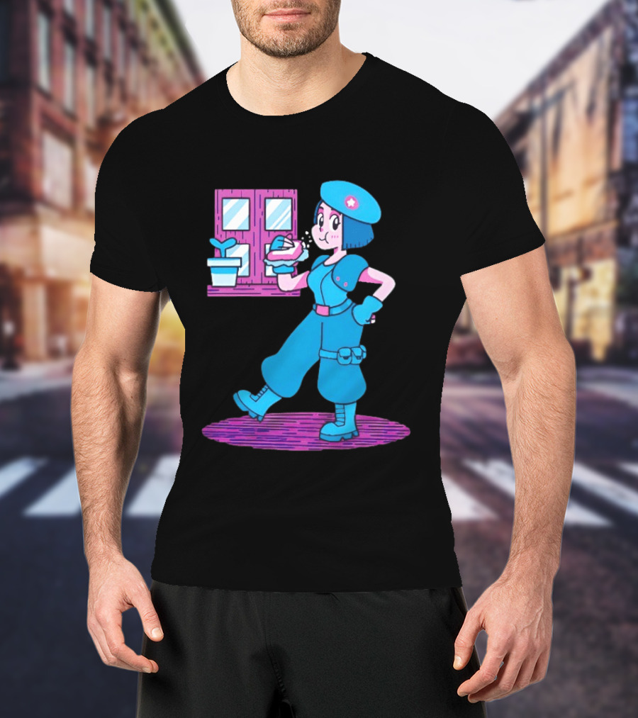 Cartoon Zombie Fighter Holding Plant And Spray T-Shirt