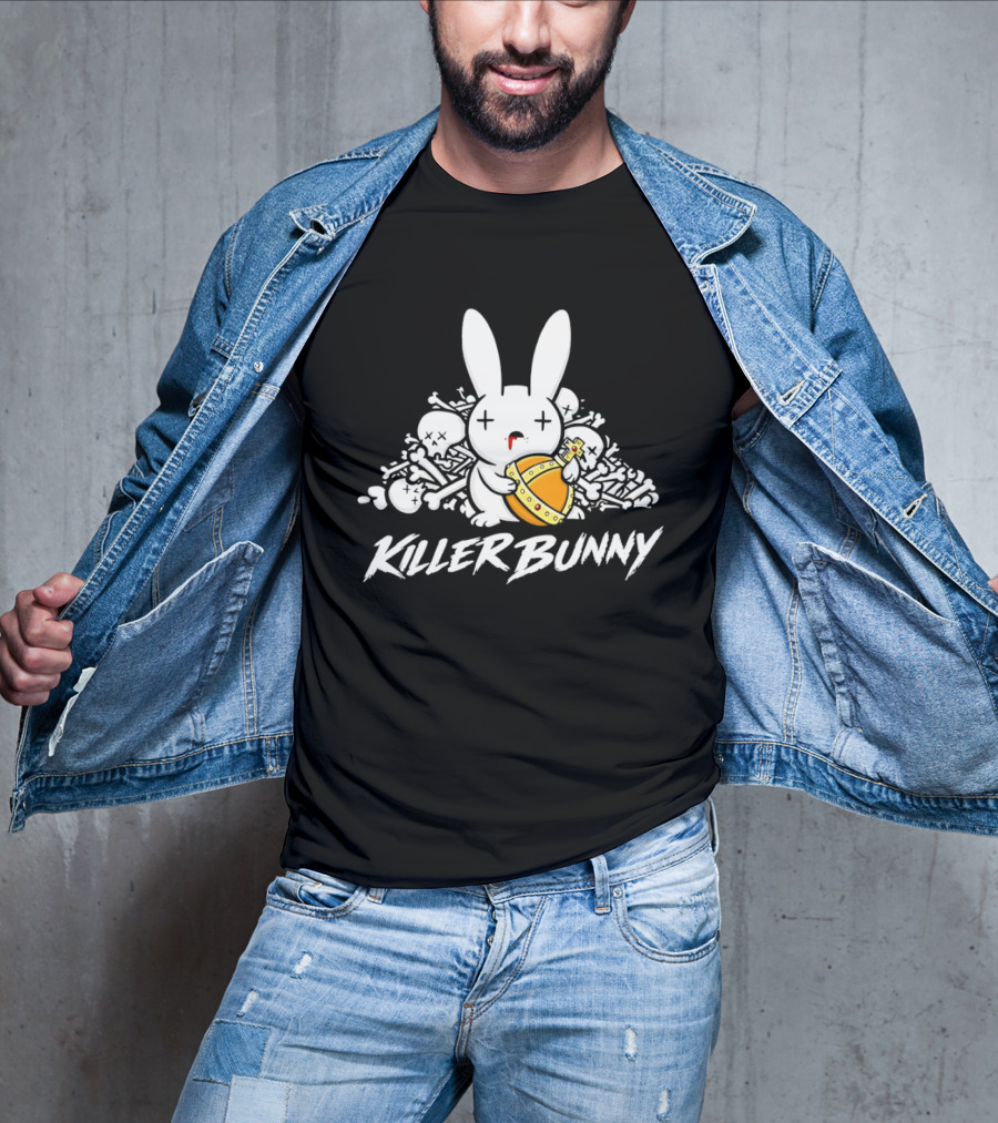Killer Bunny Cuddly Rabbit With Sword Amidst Bones T-Shirt