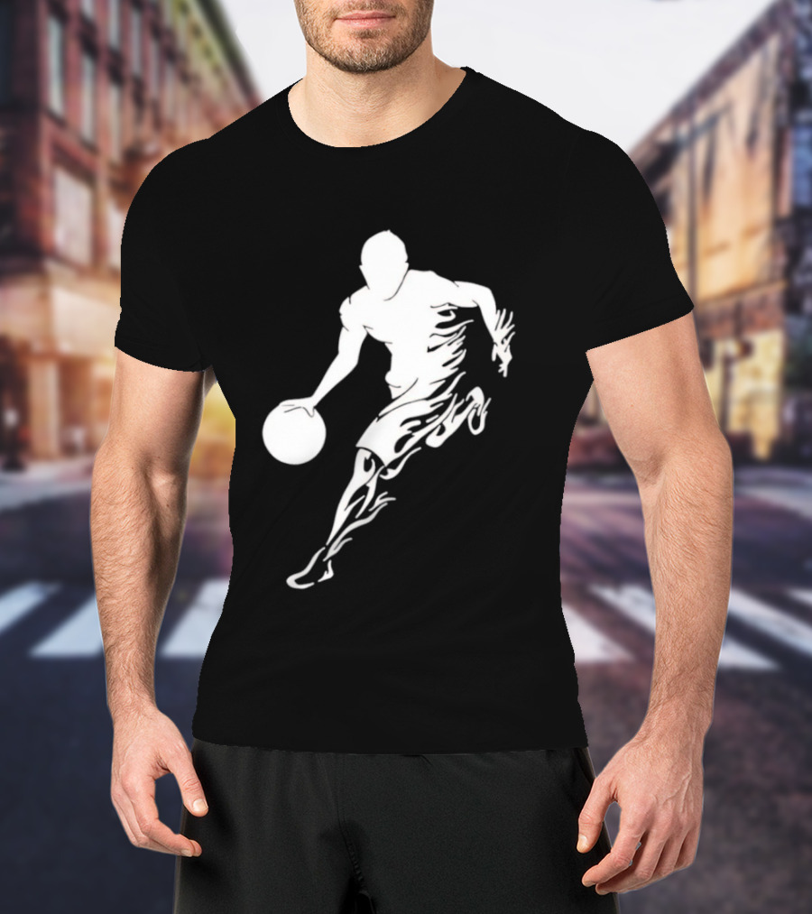 Basketball Player Dribbling With White Flame Motion T-Shirt