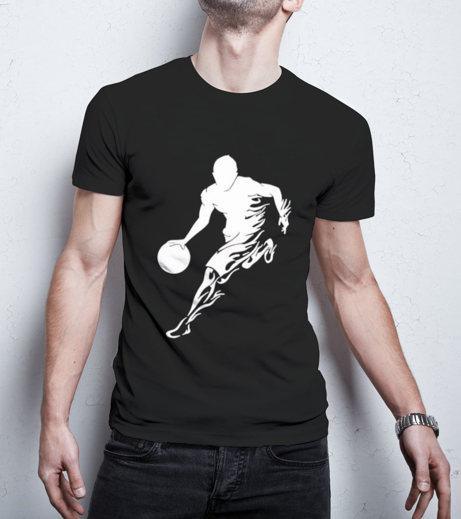 Basketball Player Dribbling With White Flame Motion T-Shirt