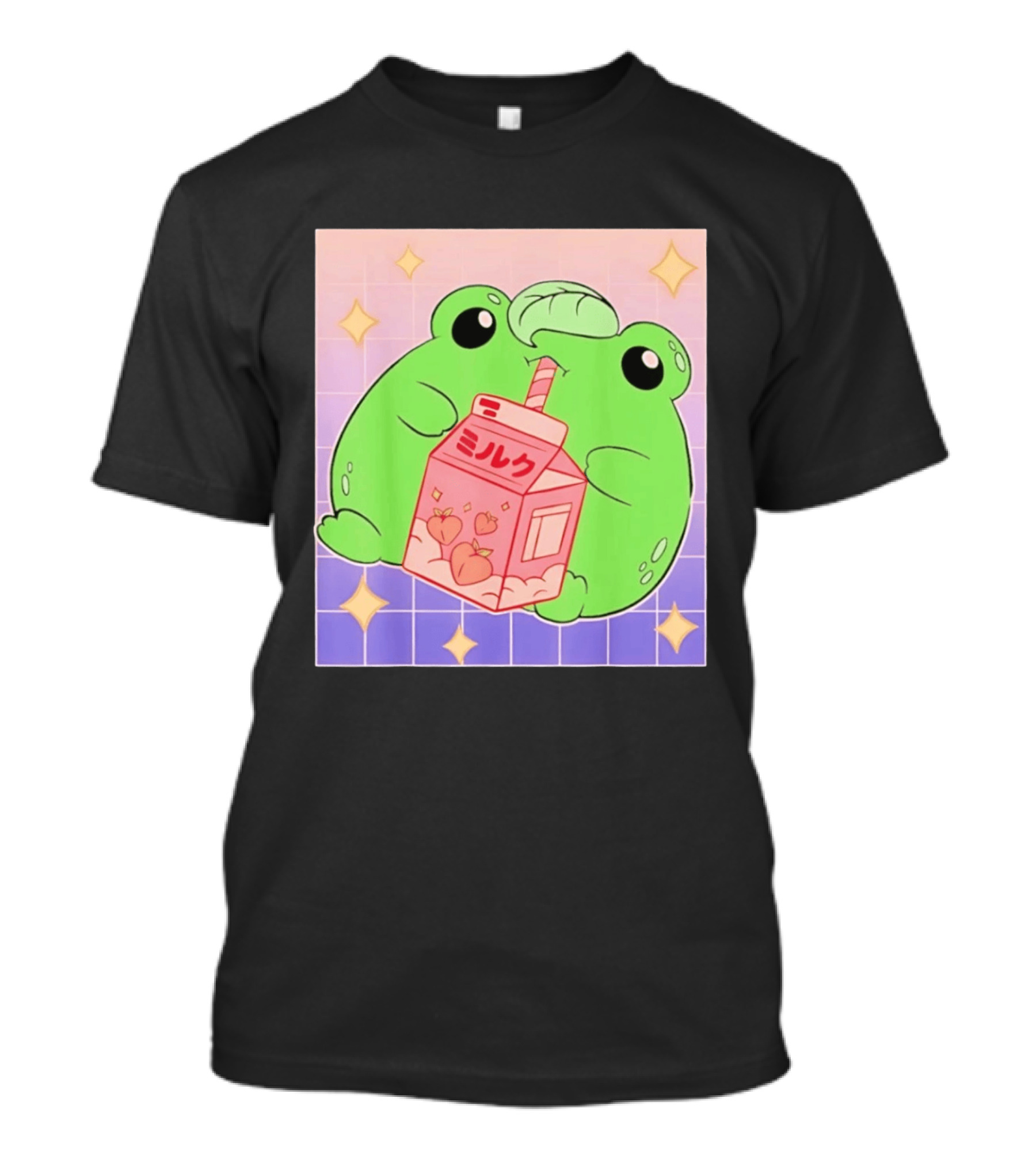 Frog With Peach Milk Box Kawaii Cartoon T-Shirt