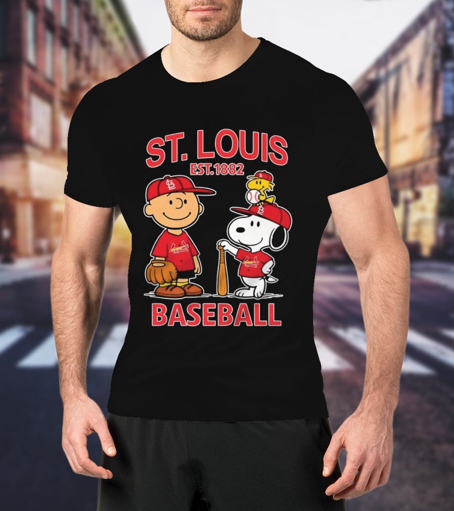 Charlie Brown Snoopy Woodstock St Louis Cardinals Baseball Est 1882 T-Shirt