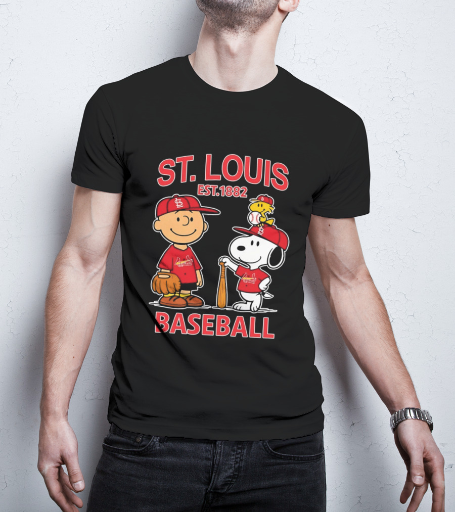 Charlie Brown Snoopy Woodstock St Louis Cardinals Baseball Est 1882 T-Shirt
