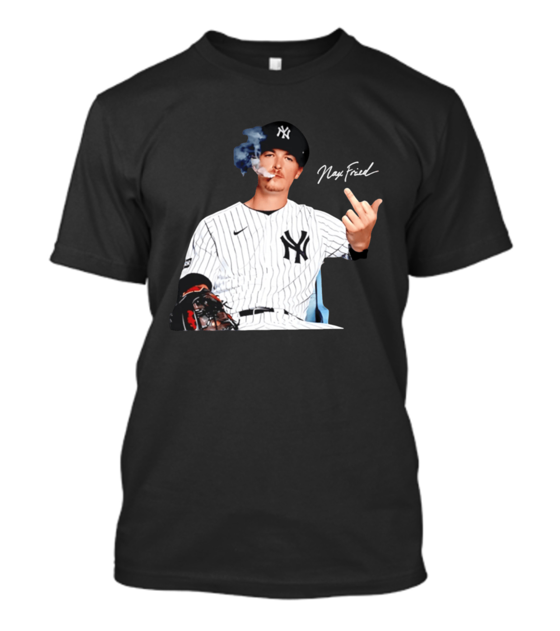 Max Fried New York Yankees Middle Finger Gesture Smoking 2026 T-Shirt