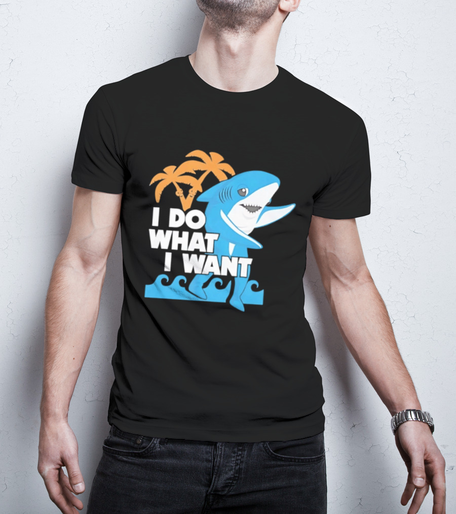 I Do What I Want Shark Palm Tree Sea Waves T-Shirt