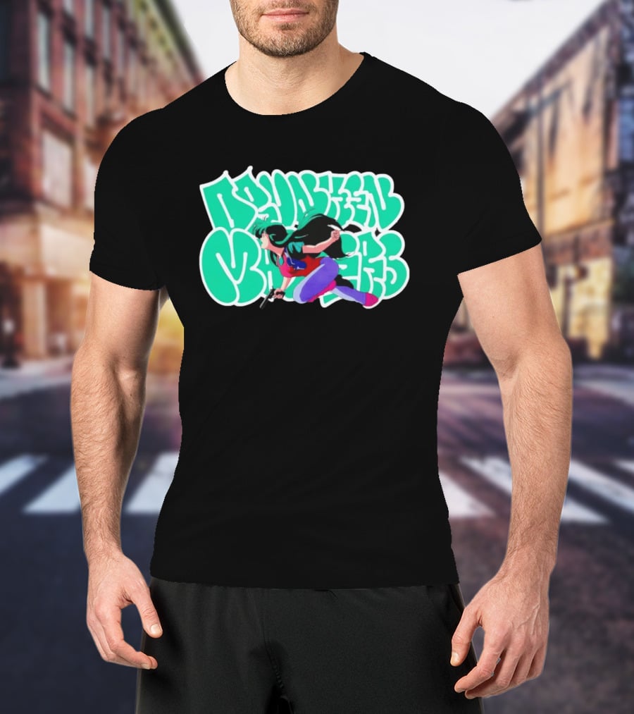 Drunken Masters Anime Girl Green Graffiti Gun Action T-Shirt