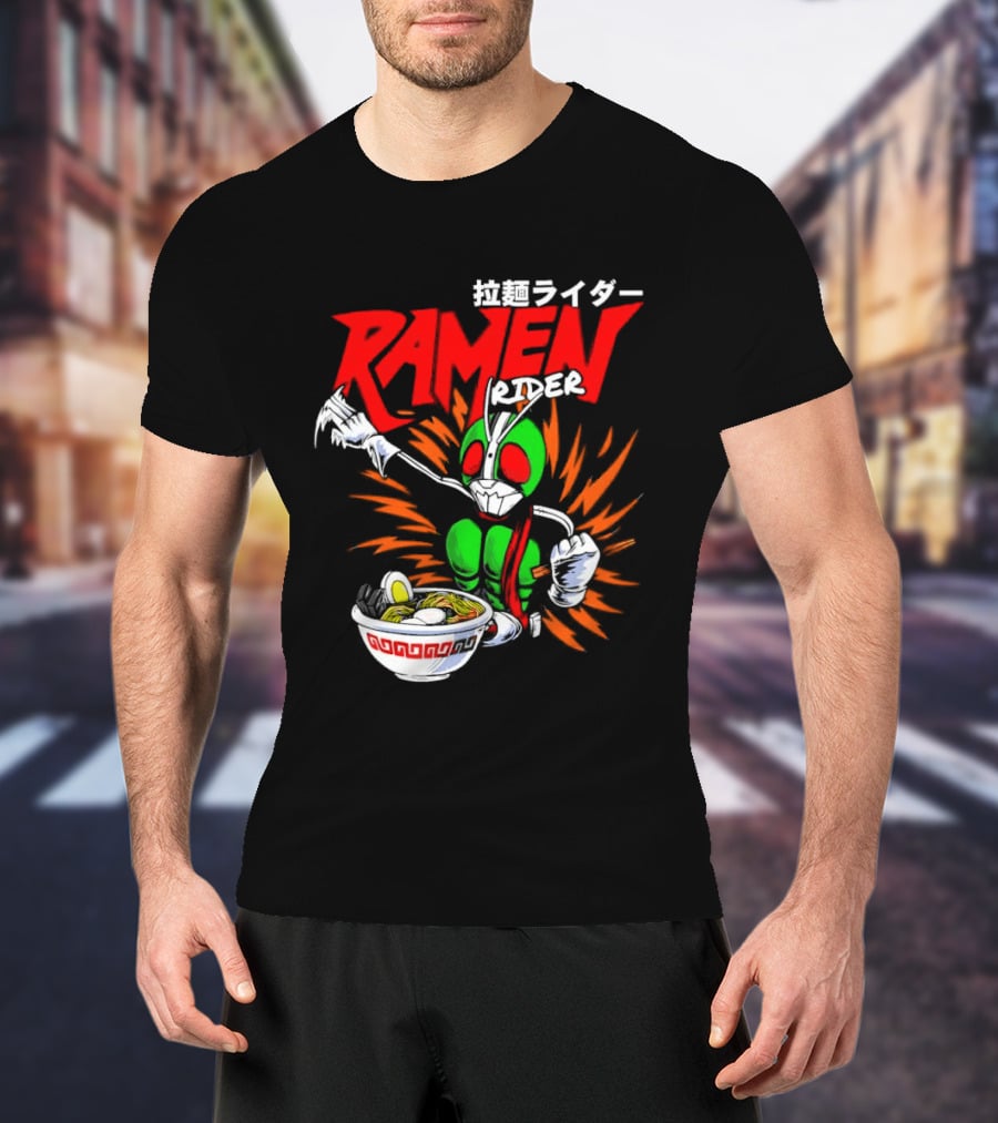Ramen Rider Japanese Text Meme Funny Bowl Explosion T-Shirt