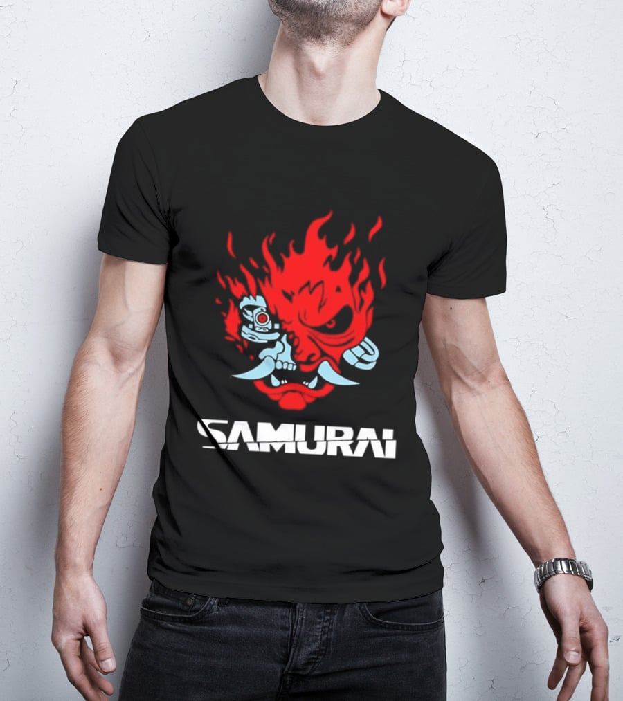 Samurai Japanese Oni Demon Mask Flame T-Shirt