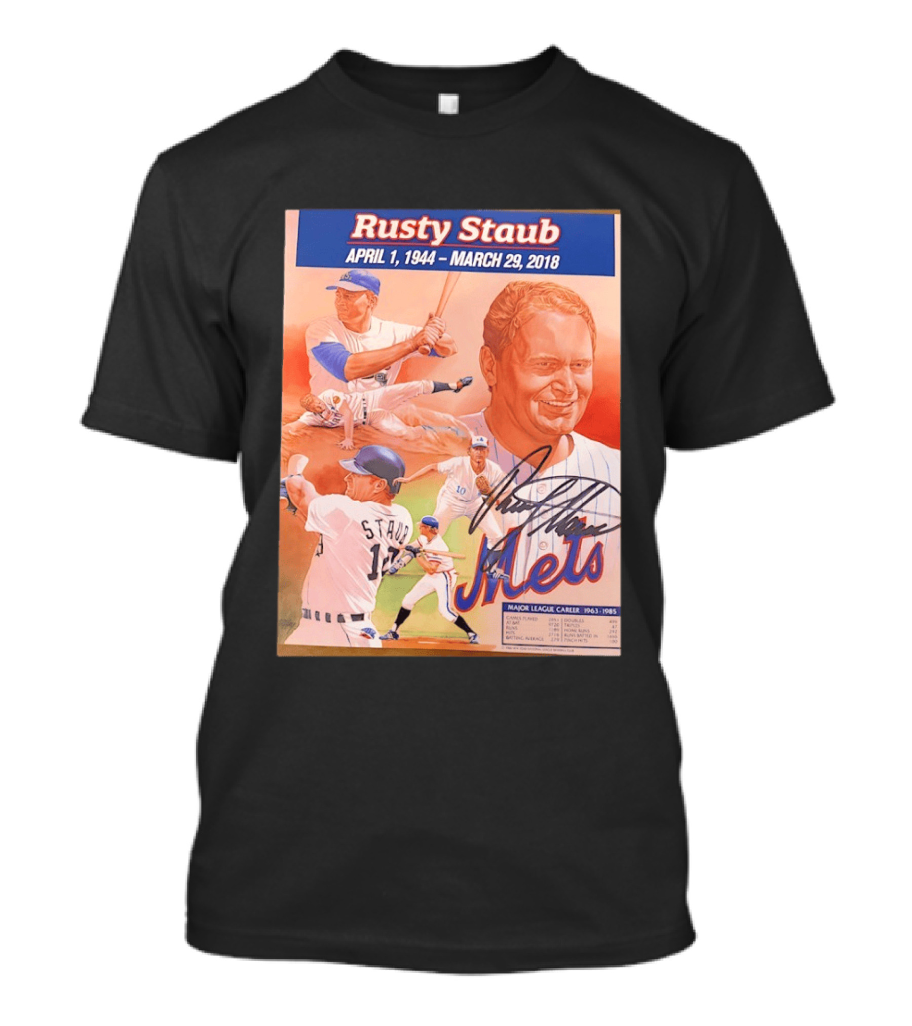 Rusty Staub April 1 1944 March 29 2018 Mets Major League Career 1963 1985 T-Shirt