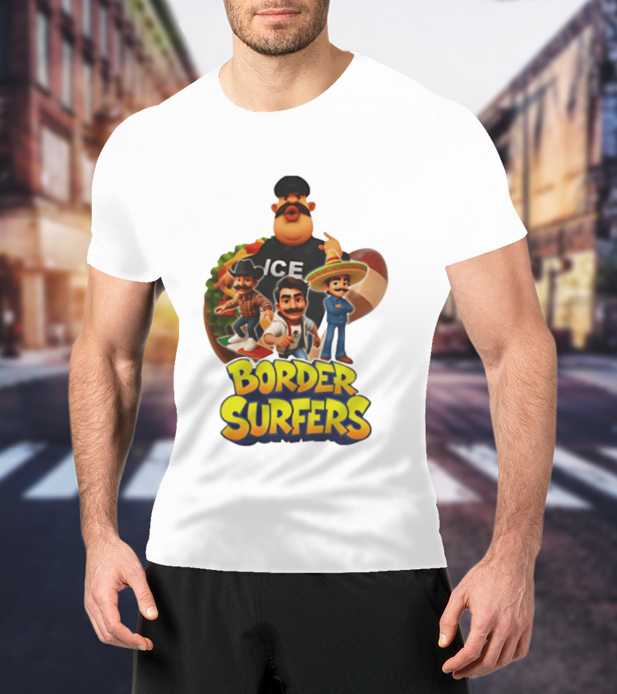Border Surfers ICE Cartoon Characters Mexican Hat T-Shirt