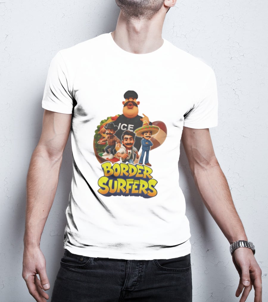 Border Surfers ICE Cartoon Characters Mexican Hat T-Shirt