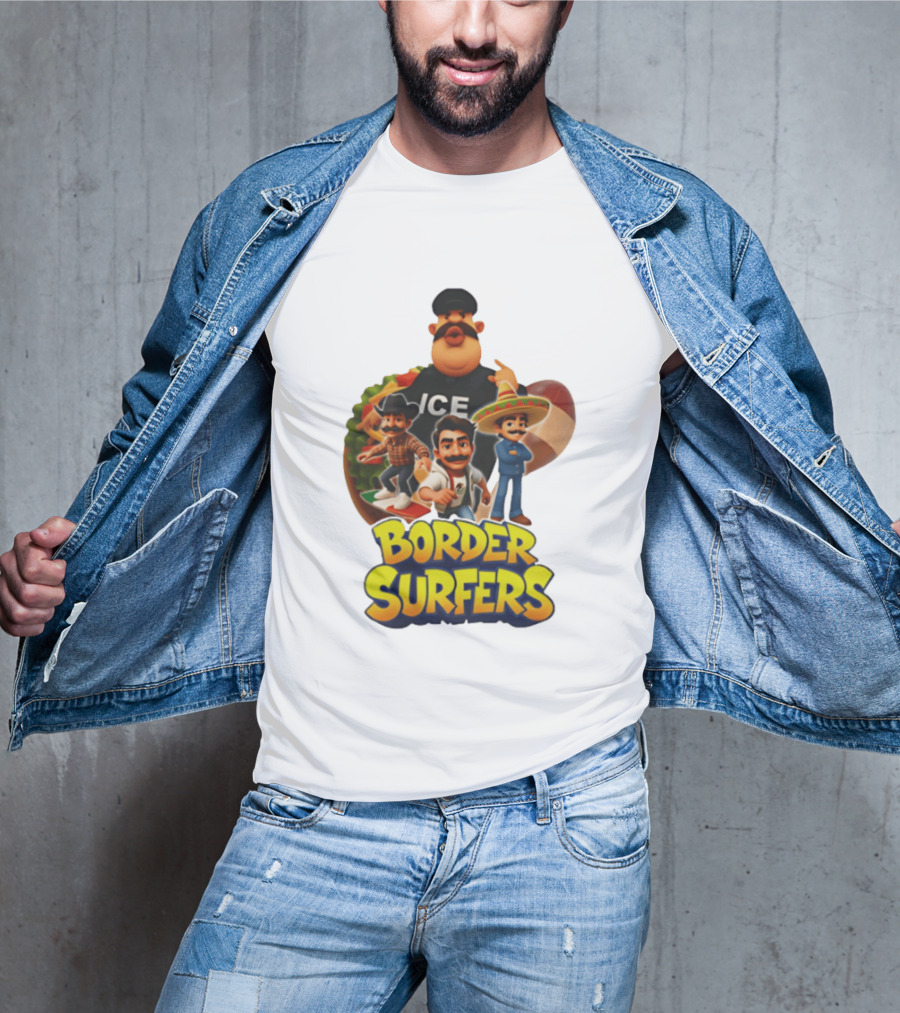 Border Surfers ICE Cartoon Characters Mexican Hat T-Shirt