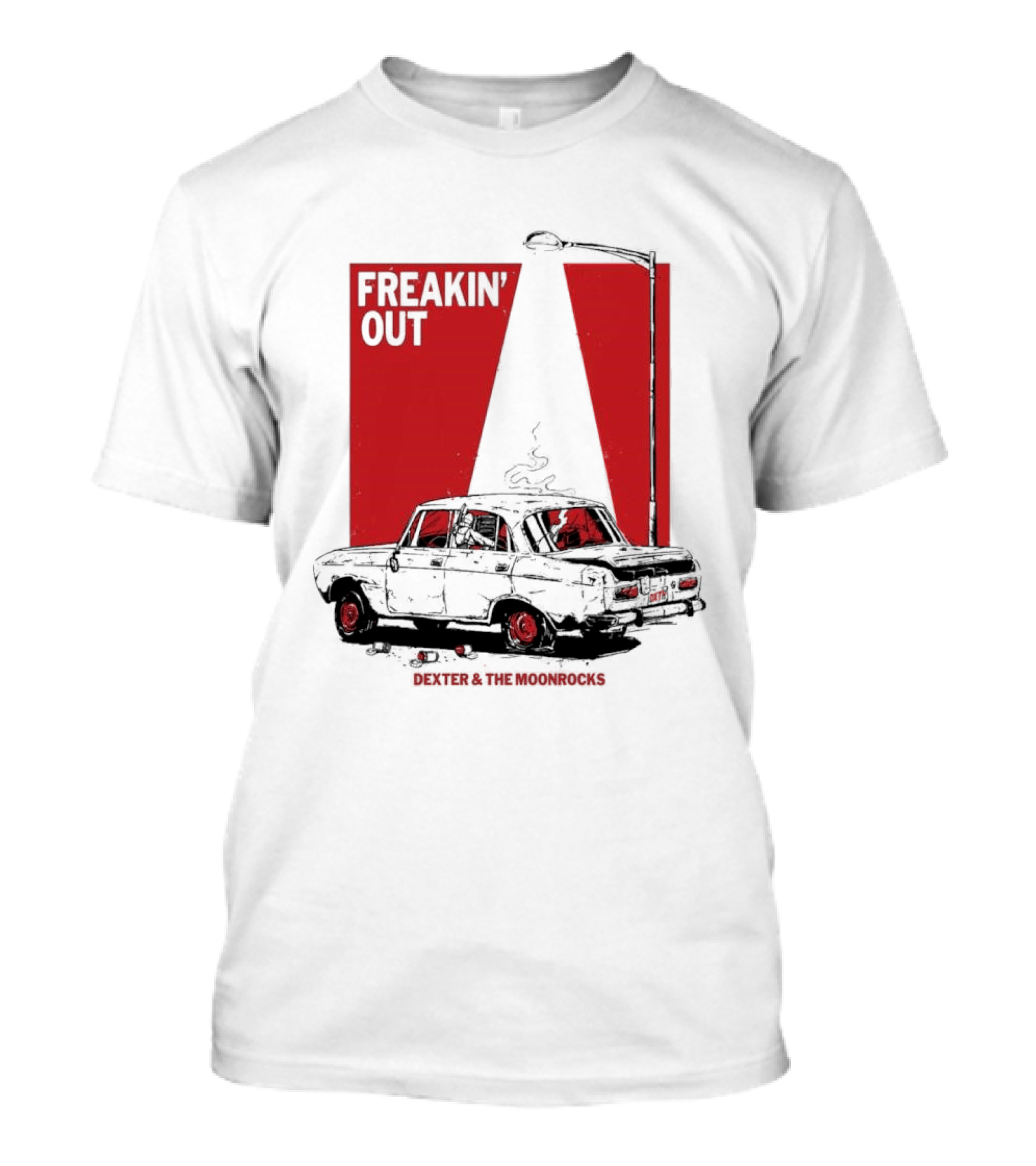 Dexter And The Moonrocks Freakin' Out Tour Car Under Red Light With Smoke T-Shirt