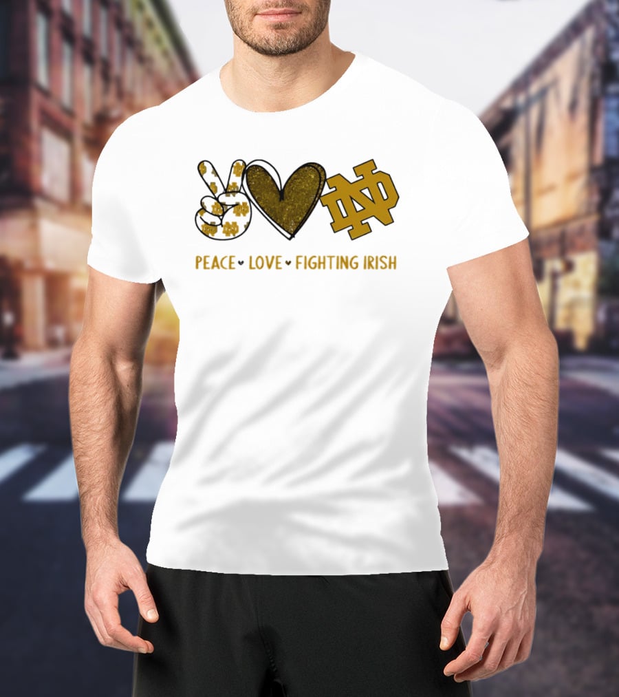 Peace Love Notre Dame Fighting Irish Hand Sign Heart Shape ND T-Shirt