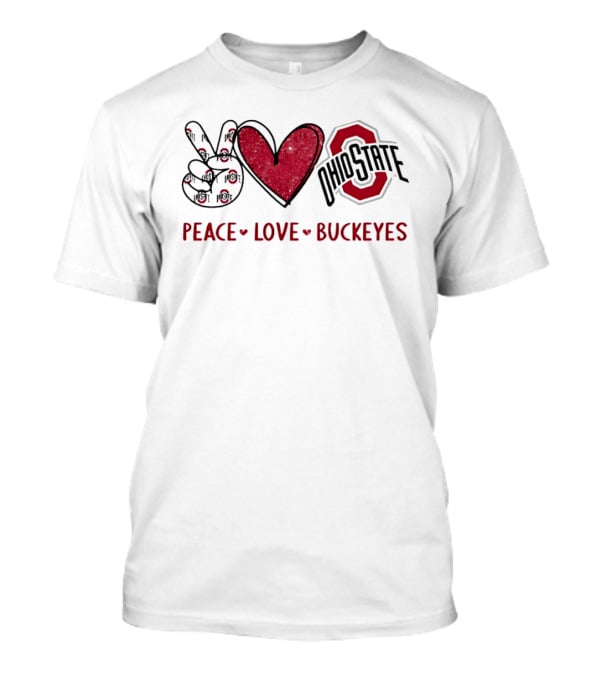 Ohio State Buckeyes Peace Love Buckeyes Hand Sign Heart Shape T-Shirt