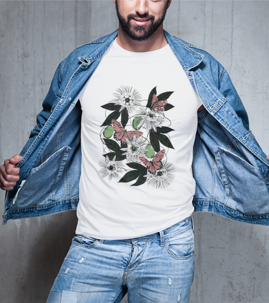 Passion Flower Pistachio Incarnata Red Butterflies Adult T-Shirt