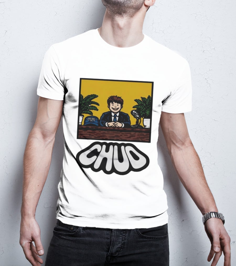 Fuentes Store Chud Comic Style Desk Scene With Microphone And Cap T-Shirt