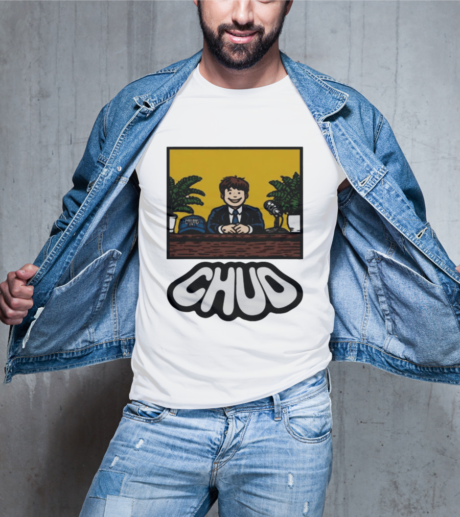 Fuentes Store Chud Comic Style Desk Scene With Microphone And Cap T-Shirt