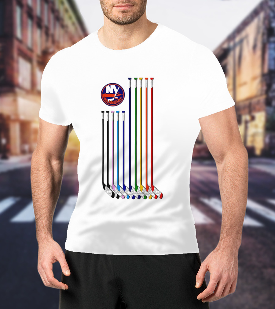 NY Islanders Hockey Pride LGBT Rainbow Sticks T-Shirt