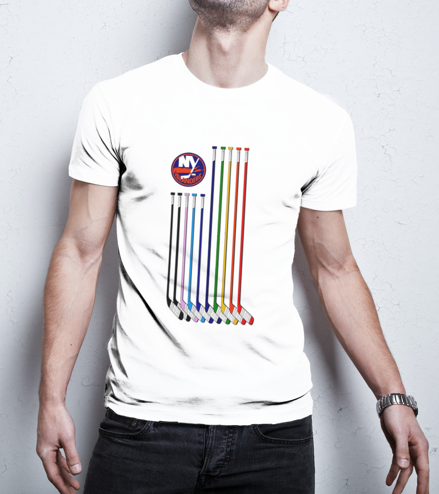 NY Islanders Hockey Pride LGBT Rainbow Sticks T-Shirt