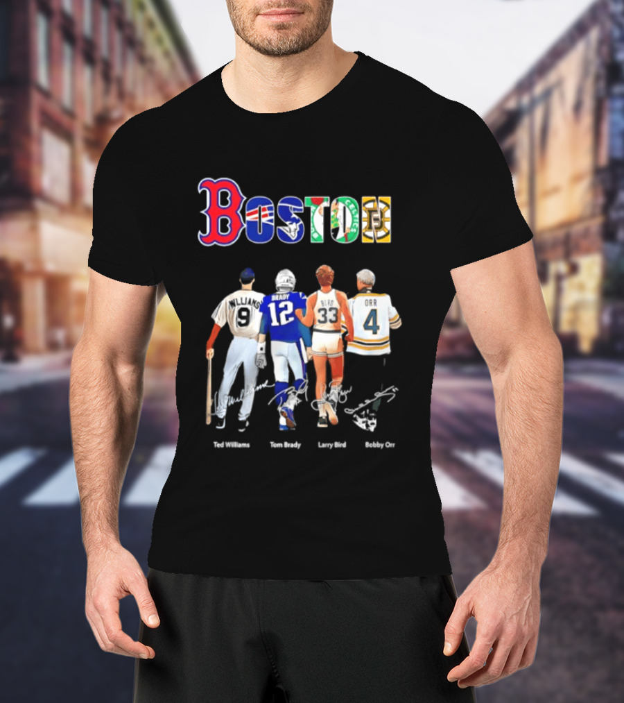 Boston Sports Icons Ted Williams Tom Brady Larry Bird Bobby Orr T-Shirt