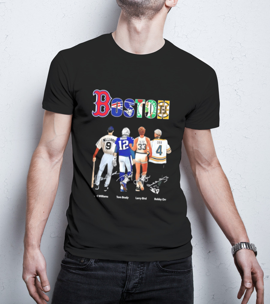 Boston Sports Icons Ted Williams Tom Brady Larry Bird Bobby Orr T-Shirt