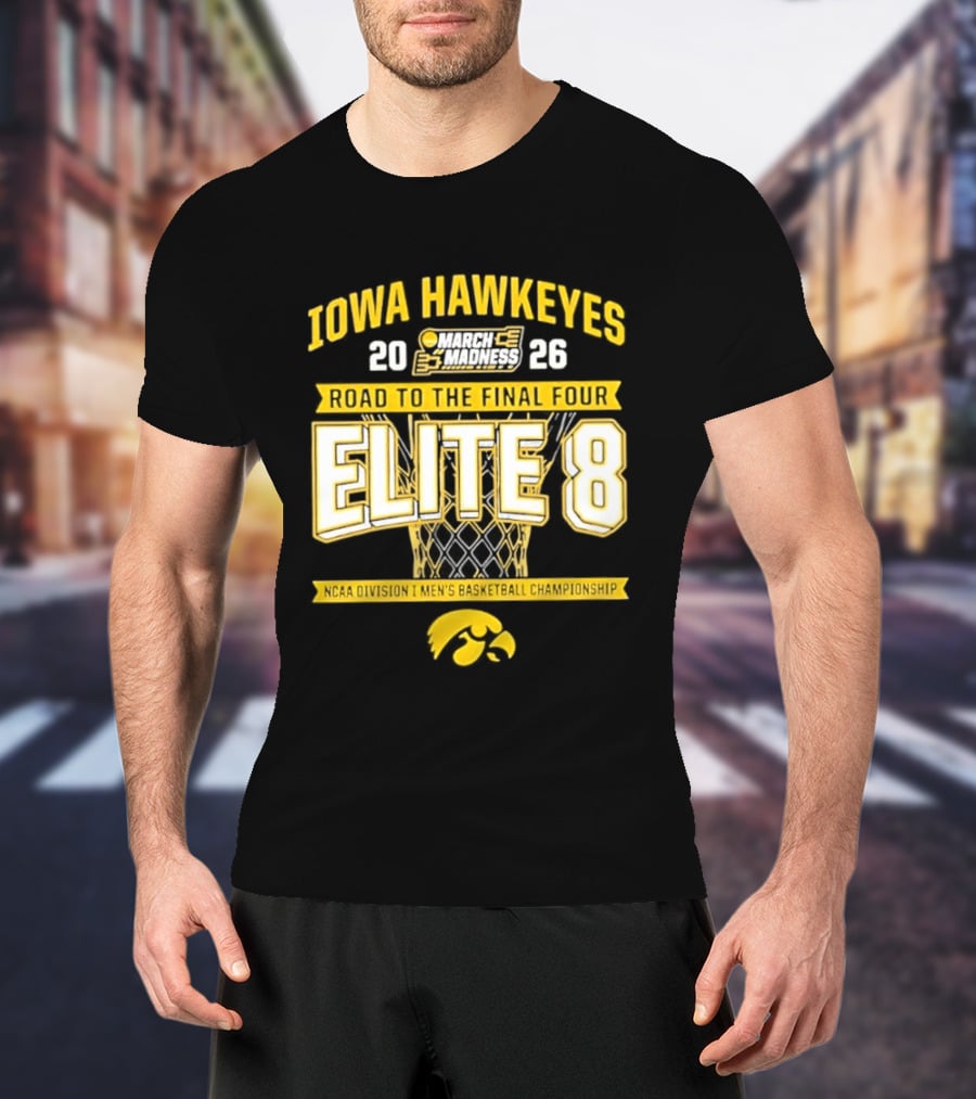 Iowa Hawkeyes 2026 Road To The Final Four Elite 8 NCAA Division I Men's Basketball Championship T-Shirt