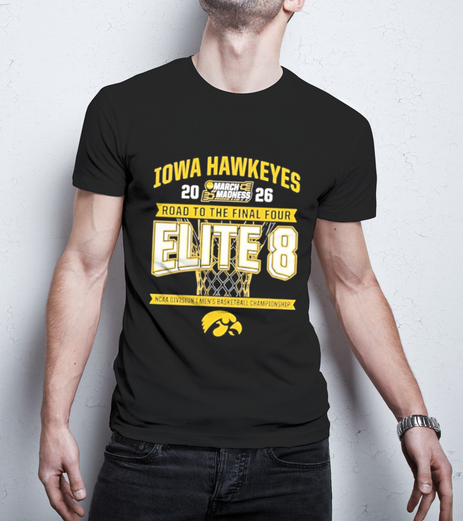 Iowa Hawkeyes 2026 Road To The Final Four Elite 8 NCAA Division I Men's Basketball Championship T-Shirt